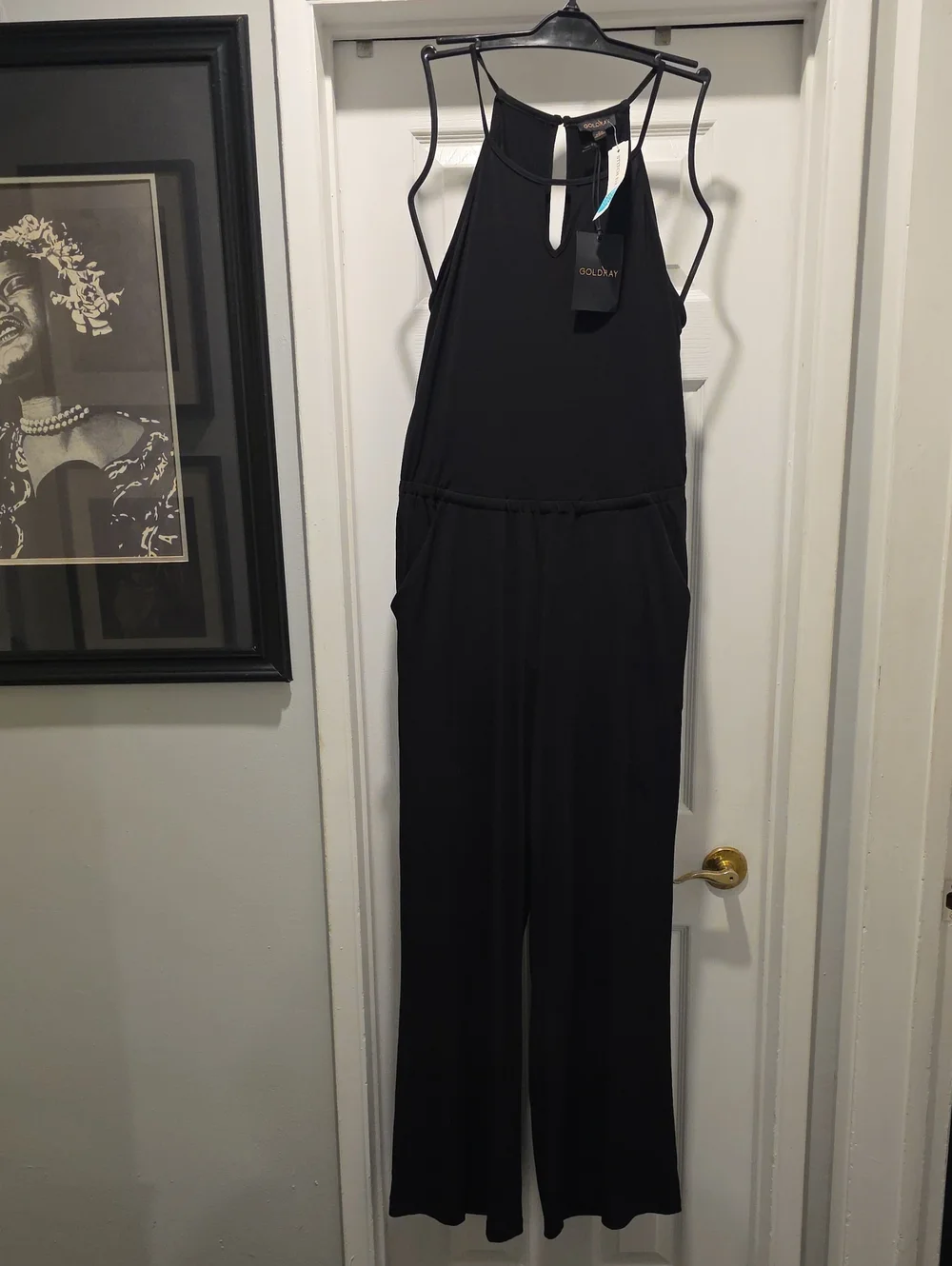 Goldray Black Halter Wide-Leg Jumpsuit